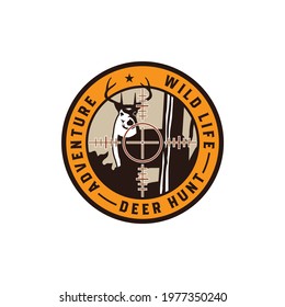 Emblem deer hunter logo design template