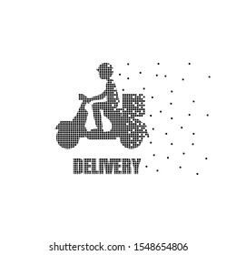 Emblem delivery. A scooter with a driver consisting of pixels. Vector illustration