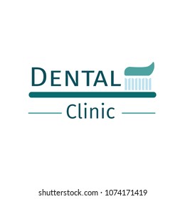 Emblem of dental clinic. Simple design on stomatology. Vector illustration.