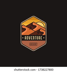 Emblem Desert landscape adventure explore park outdoor logo icon vector on black background