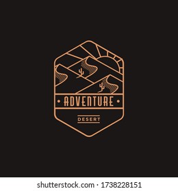 Emblem Desert Landscape Adventure Explore Park Outdoor Logo Icon With Line Art Style On Black Background