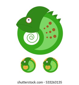 emblem design in a circle. stylized chameleon. white background. three variants