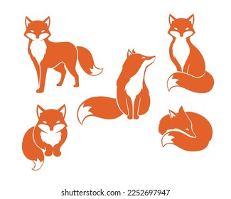 Diseño emblema de zorro rojo. Juego de siluetas zorro. Ilustración vectorial.