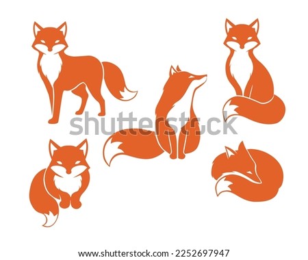 Emblem design of red fox. Set of silhouettes fox. Vector illustration.