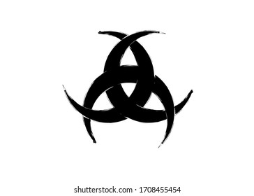 The Emblem Of Diane De Poitiers, Three Interlaced Crescents moon. Religion symbol, grunge style. Celtic sacred flower Wiccan divination, tattoo tribal sign isolated on white background 