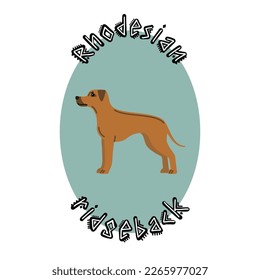el emblema de la raza de perro Rhodesian Ridgeback con la inscripción. letras, tema africano