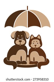 emblem dog and cat under umbrella,logo design 