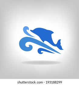 Emblem of a dolphin over the sea on a light background