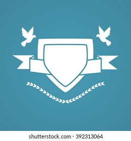 Emblem with dove with ribbon or type and frame