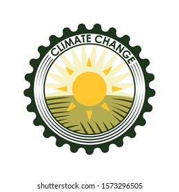 Emblem drawing of climate change. Image with a sun. Editable vector.