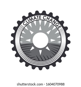 Emblem drawing of climate change. Image with a sun. Editable vector.