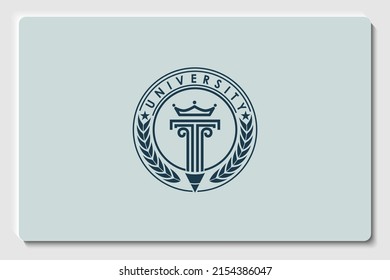 emblem education logo. pillar with fire isolated circle and branch leaf