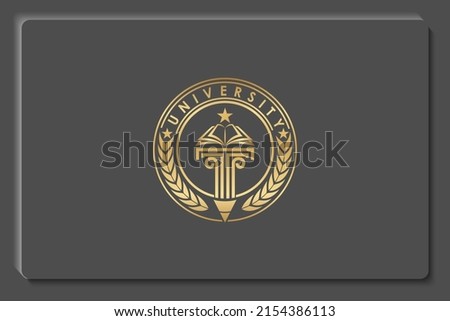 emblem education logo. pillar with fire isolated circle and branch leaf