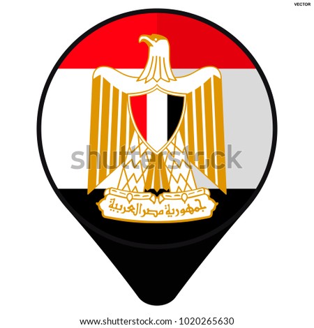Emblem Egypt. Coat of Arms of the Arab Republic of Egypt. Vector isolated on white background. Symbol of Independence Day. Flat style. Map pointer shape.