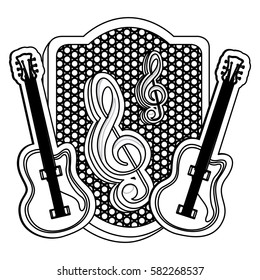 emblem electric guitar with music symbol icon, vector illustration