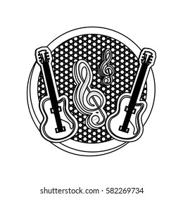 emblem electric guitar with music symbol icon, vector illustration