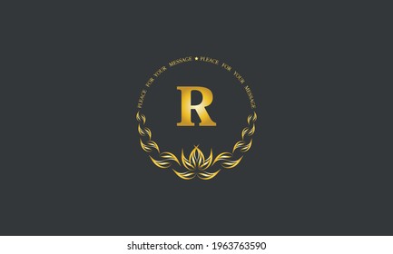 Emblem of an elegant refined monogram for heraldry of hotel, restaurant, business, presentation and much more. Vector logo illustration with letter R.