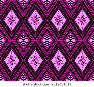 Emblem ethnic folk geometric seamless pattern in black pink vector illustration design for fabric, mat, carpet, scarf, wrapping paper, tile and more