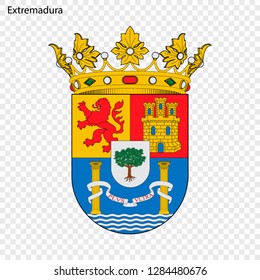 Emblem of Extremadura, province of Spain. Vector illustration