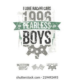 Emblem of the fearless riders boys in retro style. Graphic design for t-shirt. Color print on white background