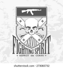 Emblem Fighting Spirit with the skull and an automatic rifle