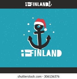 Emblem of Finland with hand drawn image in vintage style. Vector doodle illustration.