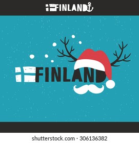 Emblem of Finland with hand drawn image in vintage style. Vector doodle illustration.