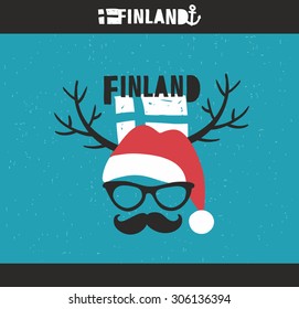 Emblem of Finland with hand drawn image in vintage style. Vector doodle illustration.
