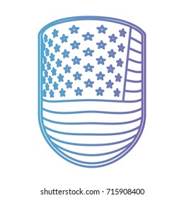 emblem with flag united states of america in color gradient silhouette from purple to blue vector illustration