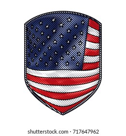 emblem of flag united states of america in colored crayon silhouette vector illustration