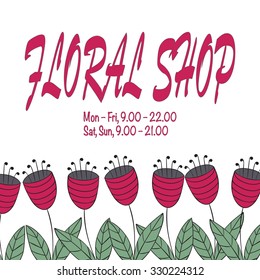 Emblem for floral shop, studio, wedding florist, landscape designer. Abstract bellflowers. Vector illustration.