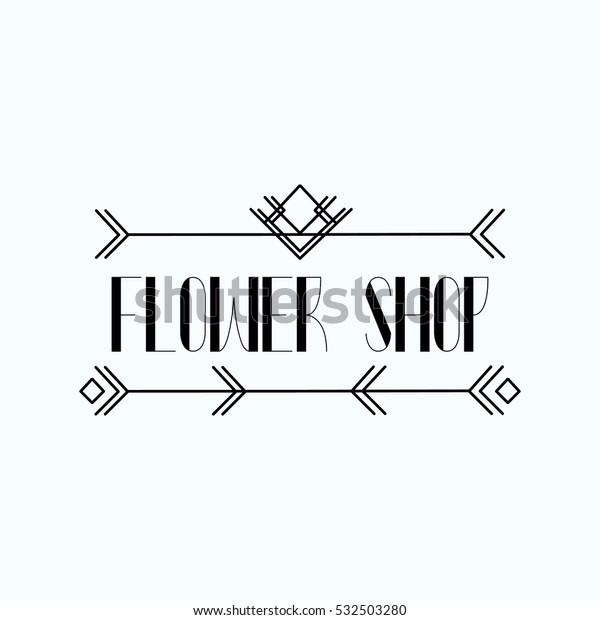 Emblem for\
flower shop. Abstract ethnic decoration, bo ho retro border. Arrow\
on white. Vector elegance\
illustration.
