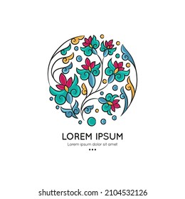Emblem with flowers in a circle shape. Can be used for jewelry, beauty and fashion industry. Great for logo, monogram, invitation, flyer, menu, background, or any desired idea.