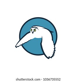 emblem of flying owl on blue round
