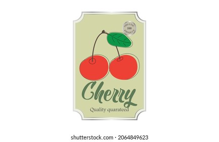 Emblem, food label cherry. Bioproduct packaging. Natural product.