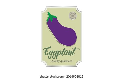 Emblem, food label of colored eggplant. Bioproduct packaging. Natural product.