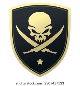 Emblem in the form of a shield and a skull with two crossed daggers