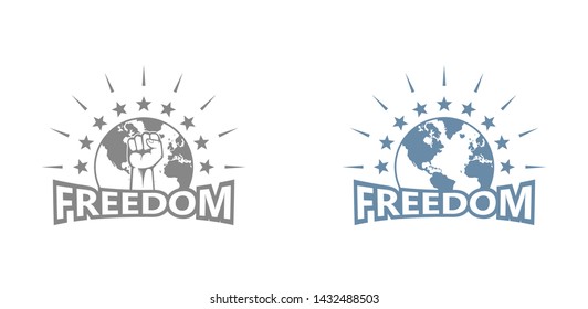 The emblem of freedom. Earth stars and rays with text. Illustration on the theme of freedom