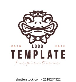 Emblem, frog king logo template. frog animal with expression, for label, stamp, tattoo template, esport logo.
