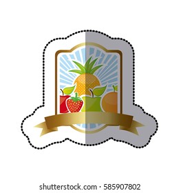 emblem fruits icon stock, vector illustration design