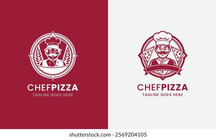 Emblem funny chef with pizza food vector illustration