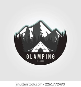 emblem of glamping logo with luxury camp icon design illustration