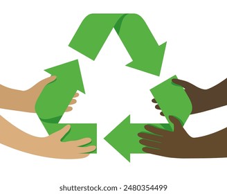 Emblem for Global Recycling Program or Strategy - diverse hands holding triangular sign