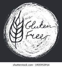 Emblem Gluten free icon vector. Handwritten stamp gluten-free 100% guarantee. Healthy eating symbol with crayon texture effect. Allergen free sign. Green products label. Bread package design.