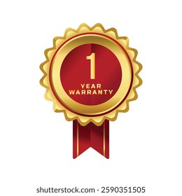 Emblem of gold color with text 1 year warranty