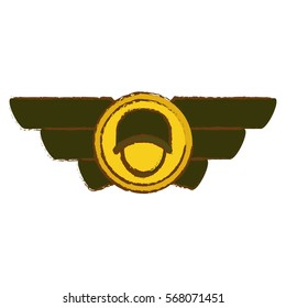 Emblem gold and green with the militar symbol that display military rank