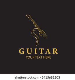 emblem of gold guitar isolated on black background