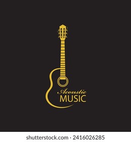 emblem of gold guitar isolated on black background
