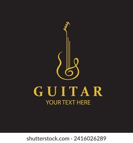 emblem of gold guitar isolated on black background
