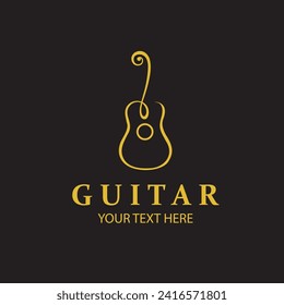 emblem of gold guitar isolated on black background